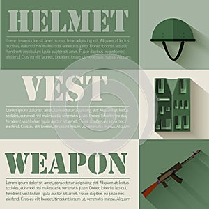 Flat military soldier equipment set design concept