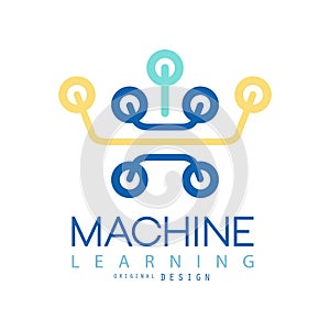 Flat minimal icon of machine learning and data science technology. Artificial intelligence. Vector design for business