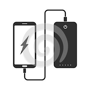 flat minimal icon of phone charging from portable battery or powerbank