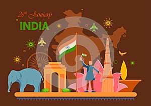 Flat minimal simplistic background for 26 January Happy Republic Day of India