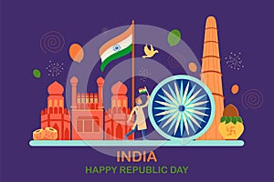 Flat minimal simplistic background for 26 January Happy Republic Day of India
