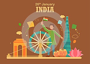 Flat minimal simplistic background for 26 January Happy Republic Day of India