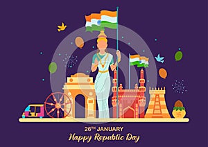 Flat minimal simplistic background for 26 January Happy Republic Day of India