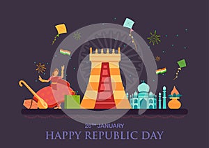 Flat minimal simplistic background for 26 January Happy Republic Day of India