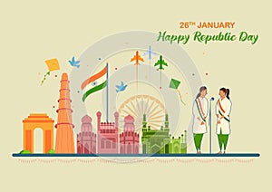 Flat minimal simplistic background for 26 January Happy Republic Day of India