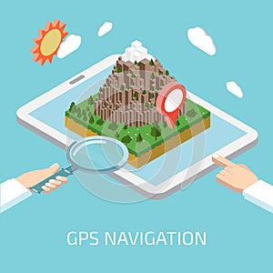 Flat mobile GPS navigation infographic concept isometric. Tablet