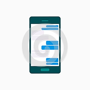 Flat mobile phone icon. Blank, empty dialog boxes on display. Cartoon smartphone icon. Vector