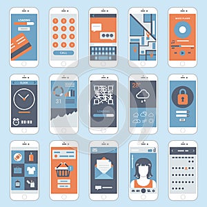 Flat mobile touch screen phones interface windows vector