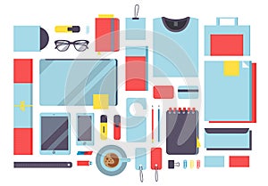 Flat mockup design vector illustration concept icons set of business working elements.