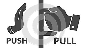 Flat modern black push and pull icon on white background.