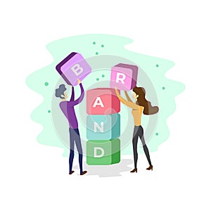 Flat Modern Brand Building of Two People Illustration