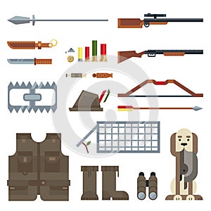 Flat modern design vector icons set of hunting tools and equipment