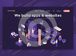 Flat Modern design of website template - We build apps and websites