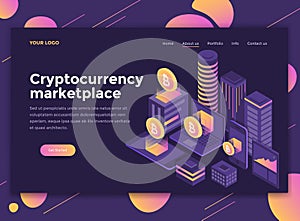 Flat Modern design of website template - Crypto currency marketplace