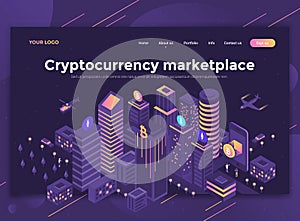 Flat Modern design of website template - Cryptocurrency marketplace