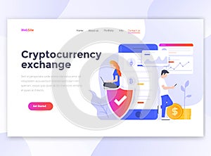 Flat Modern design of wesite template - Cryptocurrency exchange
