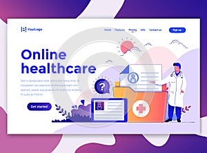 Flat Modern design of wesite template - Online Healthcare
