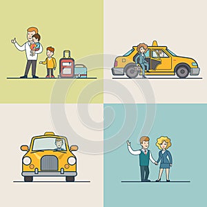 Flat Modern families catch cab service people