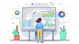 A flat modern illustration of a web analytics and development website statistic.