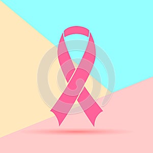 Flat modern minimal pink breast cancer awareness ribbon on blue
