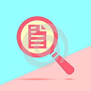 flat modern red magnifying glass search icon with page with shad