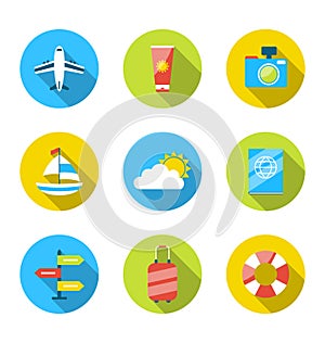 Flat modern set icons of traveling, planning summer vacation