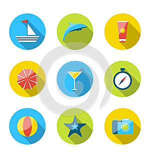 Flat modern set icons of traveling, planning summer vacation