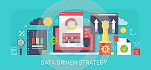 Flat modern vector concept Data Driven Strategy banner with icons and text. photo