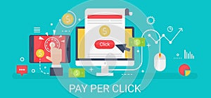 Flat modern vector concept Pay per click banner with icons and text. photo