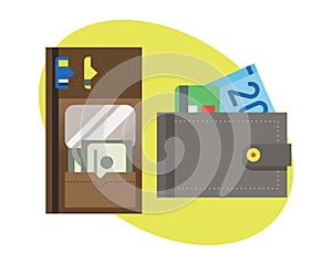 Flat money wallet icon check list making purchase cash business currency finance payment and purse savings bank commerce