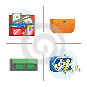 Flat money wallet icon check list making purchase cash business currency finance payment and purse savings bank commerce