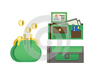 Flat money wallet icon check list making purchase cash business currency finance payment and purse savings bank commerce