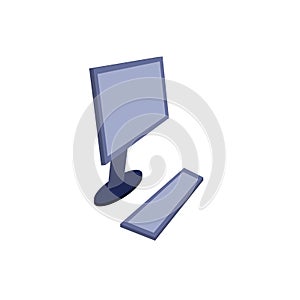 Flat monitor. Modern PC screen. Side view. Illustration isolated on white