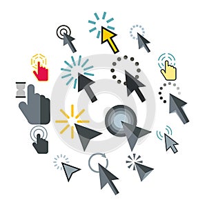 Mouse pointer icons set, flat style