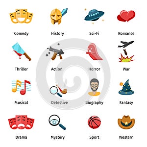 Flat movie genres vector icons