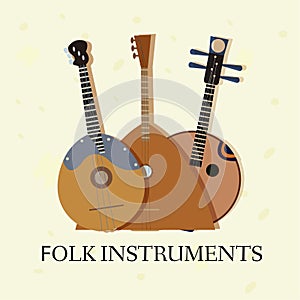 Flat music instruments background concept. Vector