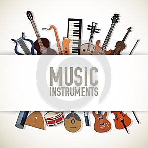 Flat music instruments background concept. Vector