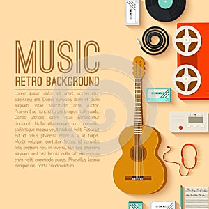 Flat music instruments background concept. Vector
