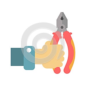 Flat-nose pliers in human hand vector illustration isolated on white