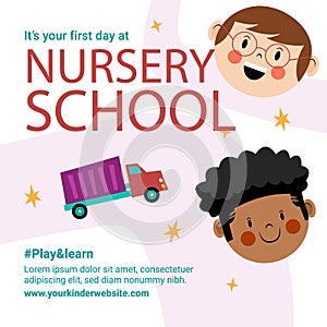 Flat nursery school posts set Vector illustration.