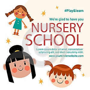 Flat nursery school posts set Vector illustration.