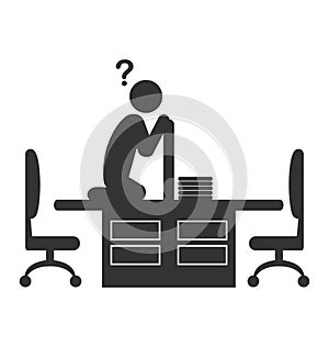 Flat office icon with disappeared worker isolated on white