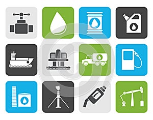 Flat oil and petrol industry objects icons