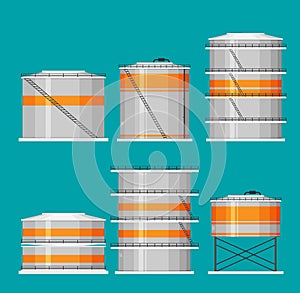 Flat oil tank vector icon set