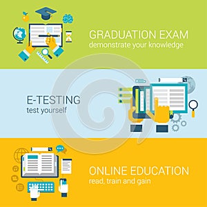 Flat online education e-learning study exam infographic concept