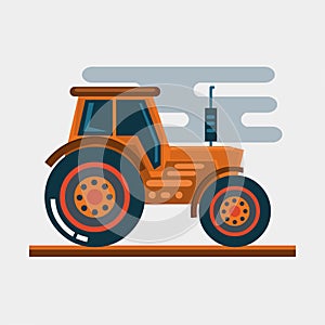 Flat orange tractor vehicle side view vector illustration