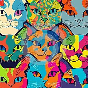 Flat ornament in the form of cute multi-colored cats. For your design