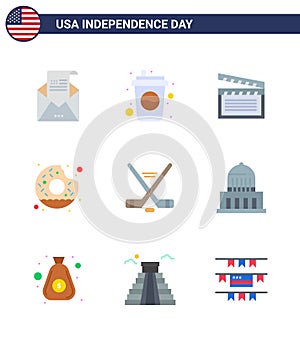 Flat Pack of 9 USA Independence Day Symbols of hokey; yummy; soda; round; usa