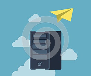 Flat paper air plane fly pc vector Emailing global