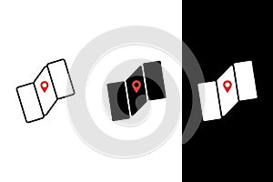 Flat paper map 3d location point icon.